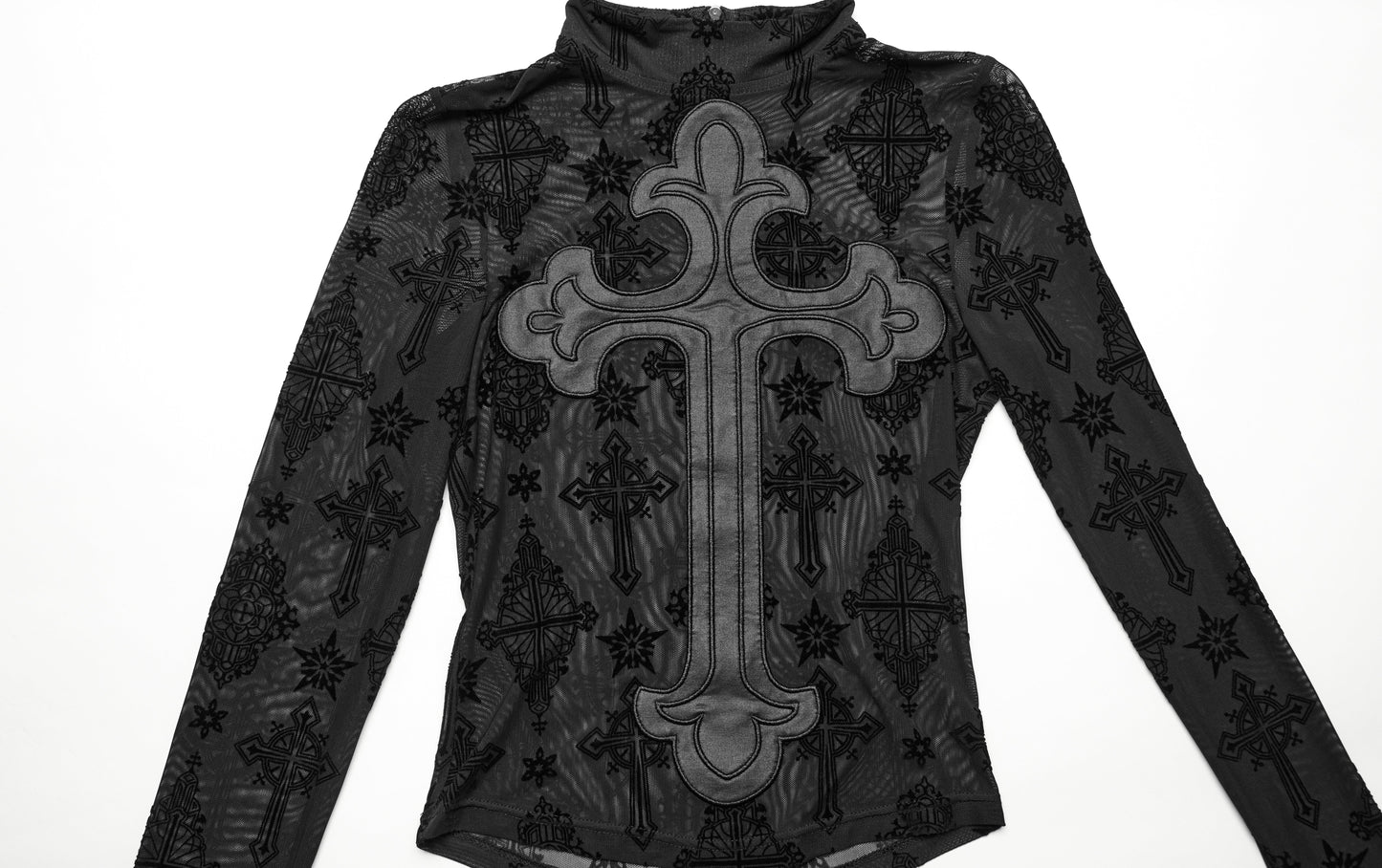 Punk Rave Morrigan Cross Embroidered Mesh Top