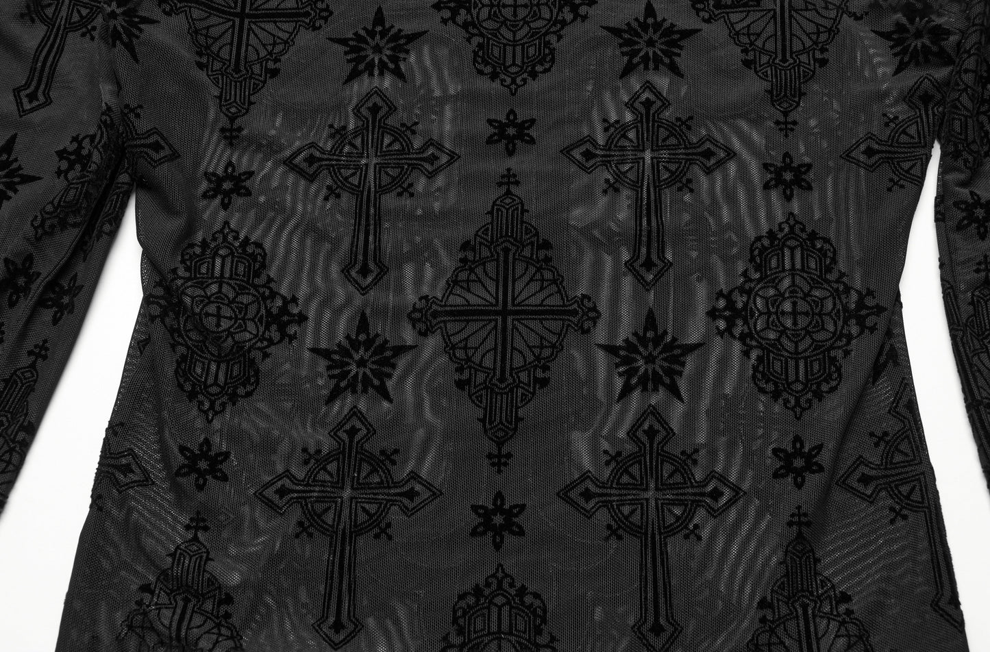 Punk Rave Morrigan Cross Embroidered Mesh Top