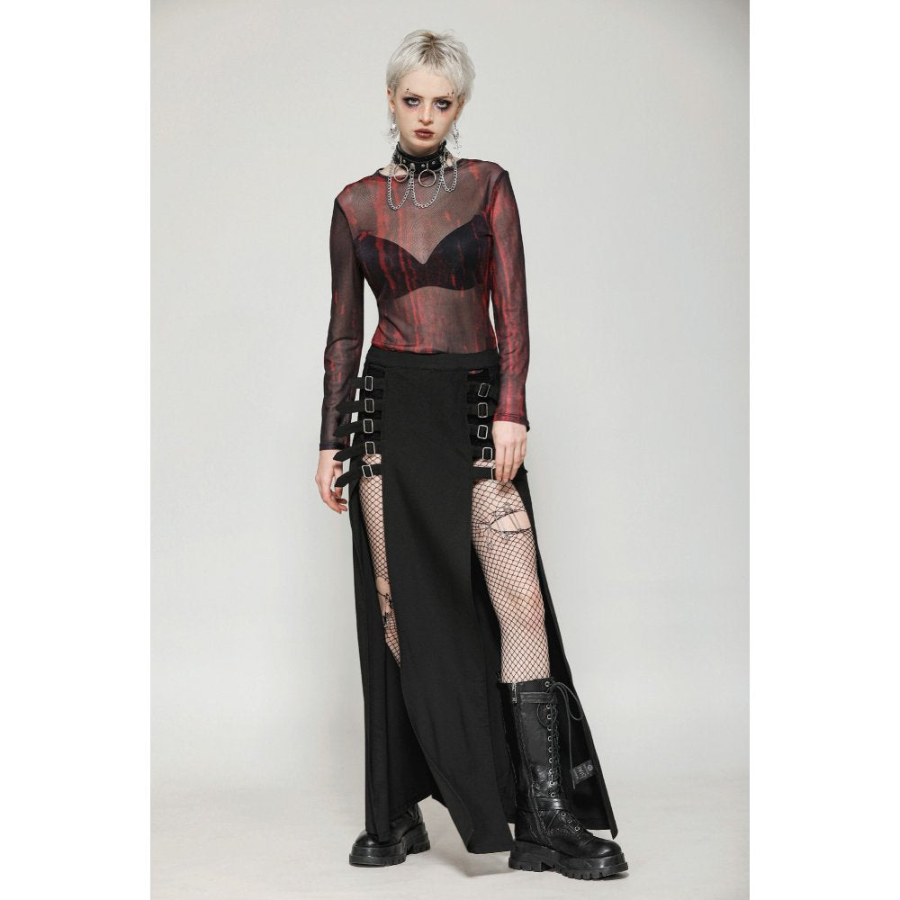 Dark in Love Phoenix Black Slit Metal Long Skirt