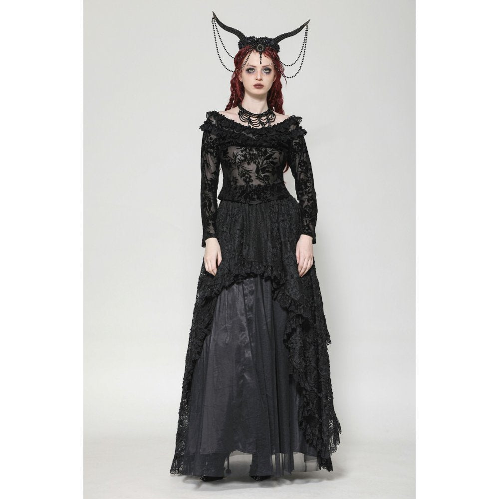 Dark in Love Bluebell Goth Off-Shoulder Velvet Lace Top