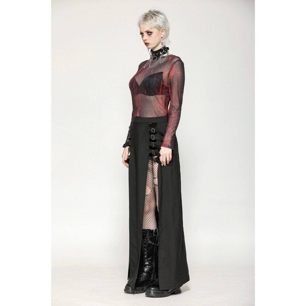 Dark in Love Carson Black and Red Tie-Dye Mesh Versatile Basic Top
