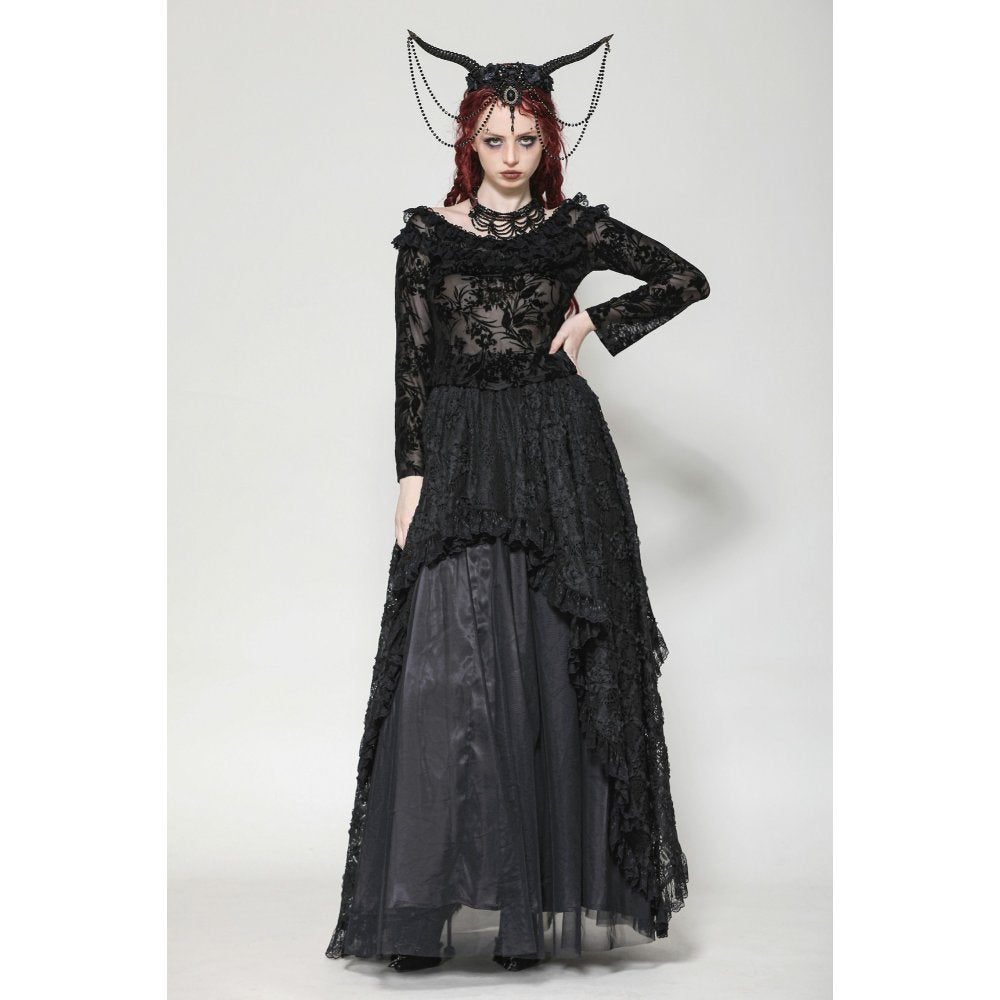 Dark in Love Bluebell Goth Off-Shoulder Velvet Lace Top