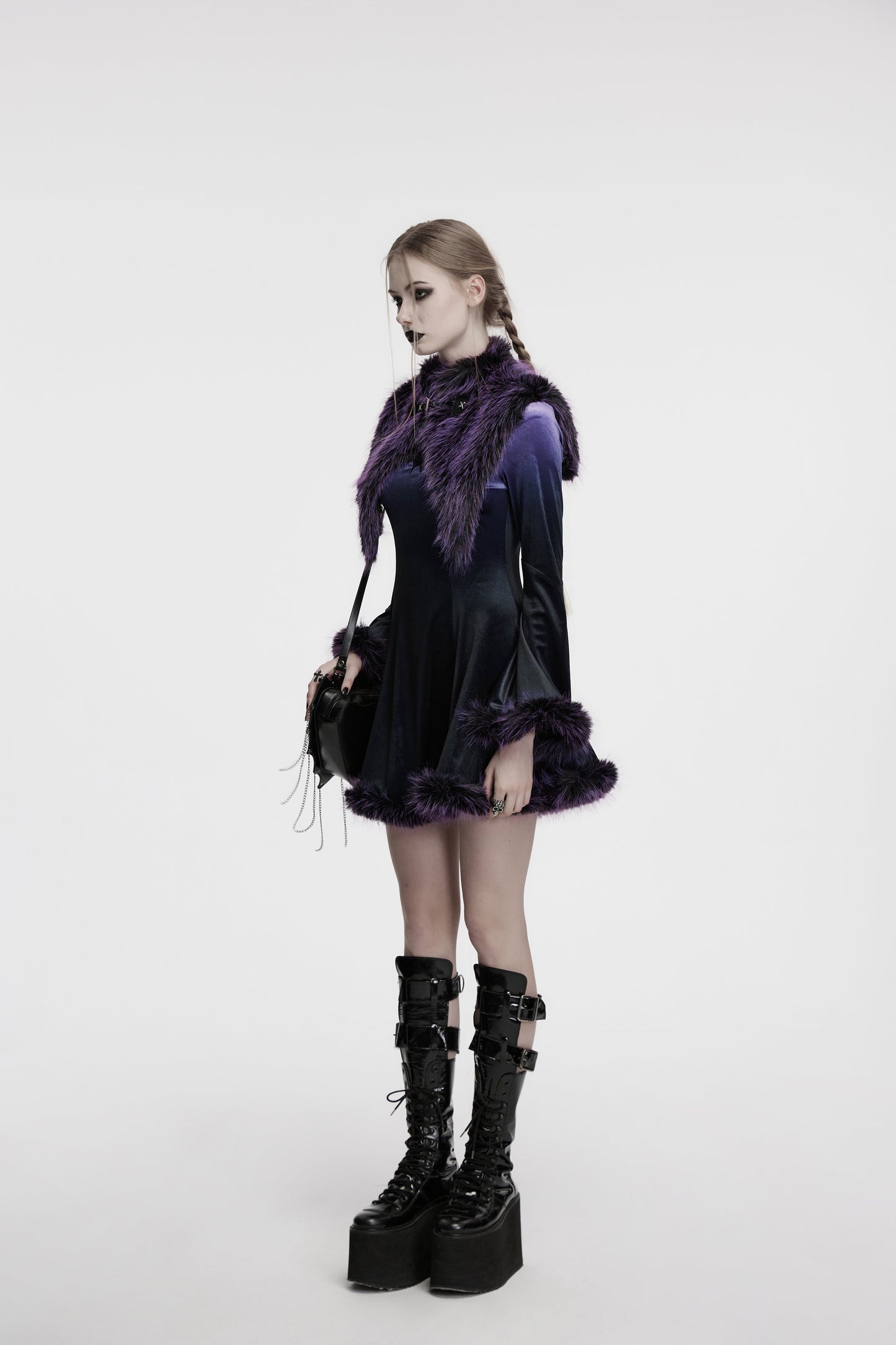 Punk Rave Lilith Gradient Devil Fur Shawl In Violet