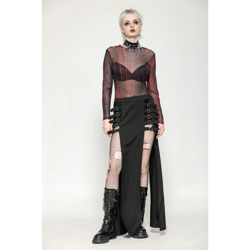 Dark in Love Carson Black and Red Tie-Dye Mesh Versatile Basic Top