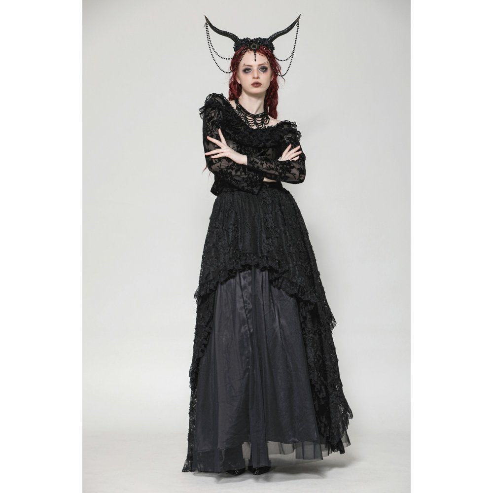 Dark in Love Bluebell Goth Off-Shoulder Velvet Lace Top