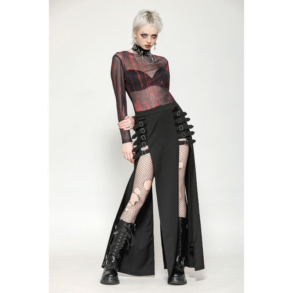 Dark in Love Carson Black and Red Tie-Dye Mesh Versatile Basic Top