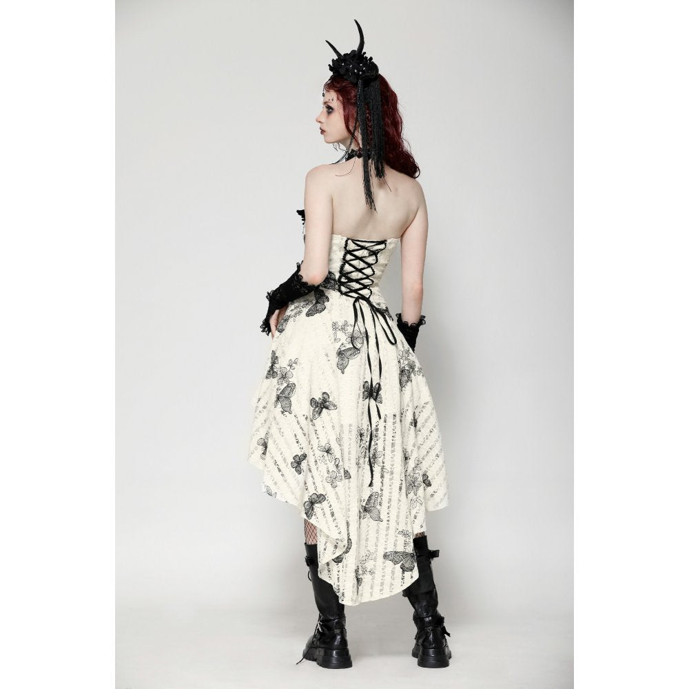 Dark in Love Zosia Punk Gothic Black Butterfly Embroidered Lace Beige Dress