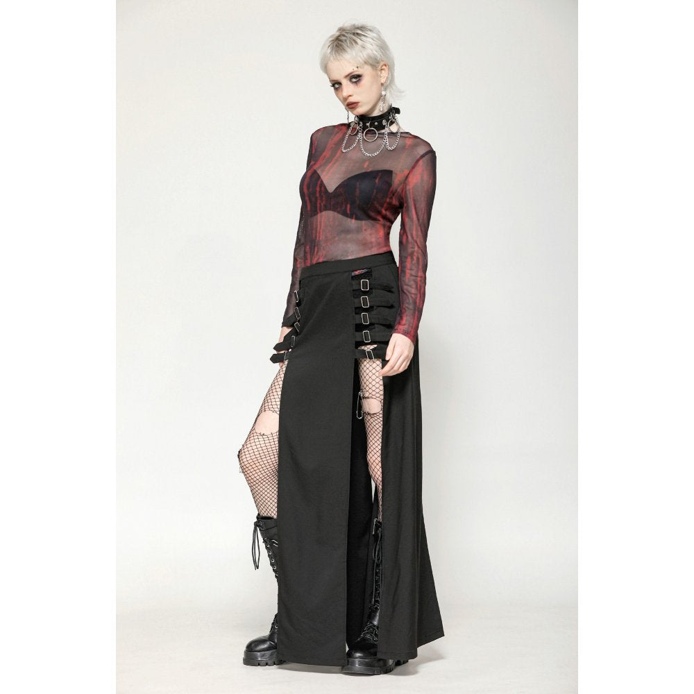 Dark in Love Carson Black and Red Tie-Dye Mesh Versatile Basic Top