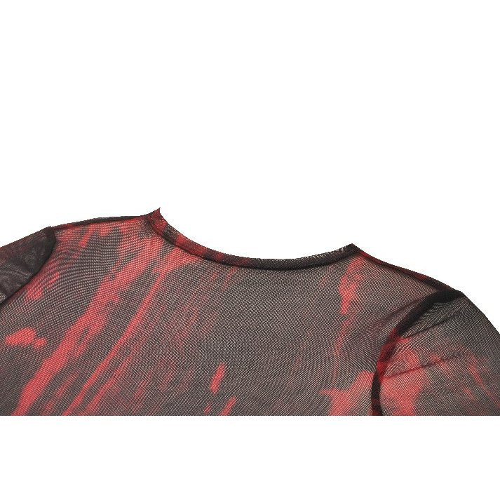 Dark in Love Carson Black and Red Tie-Dye Mesh Versatile Basic Top