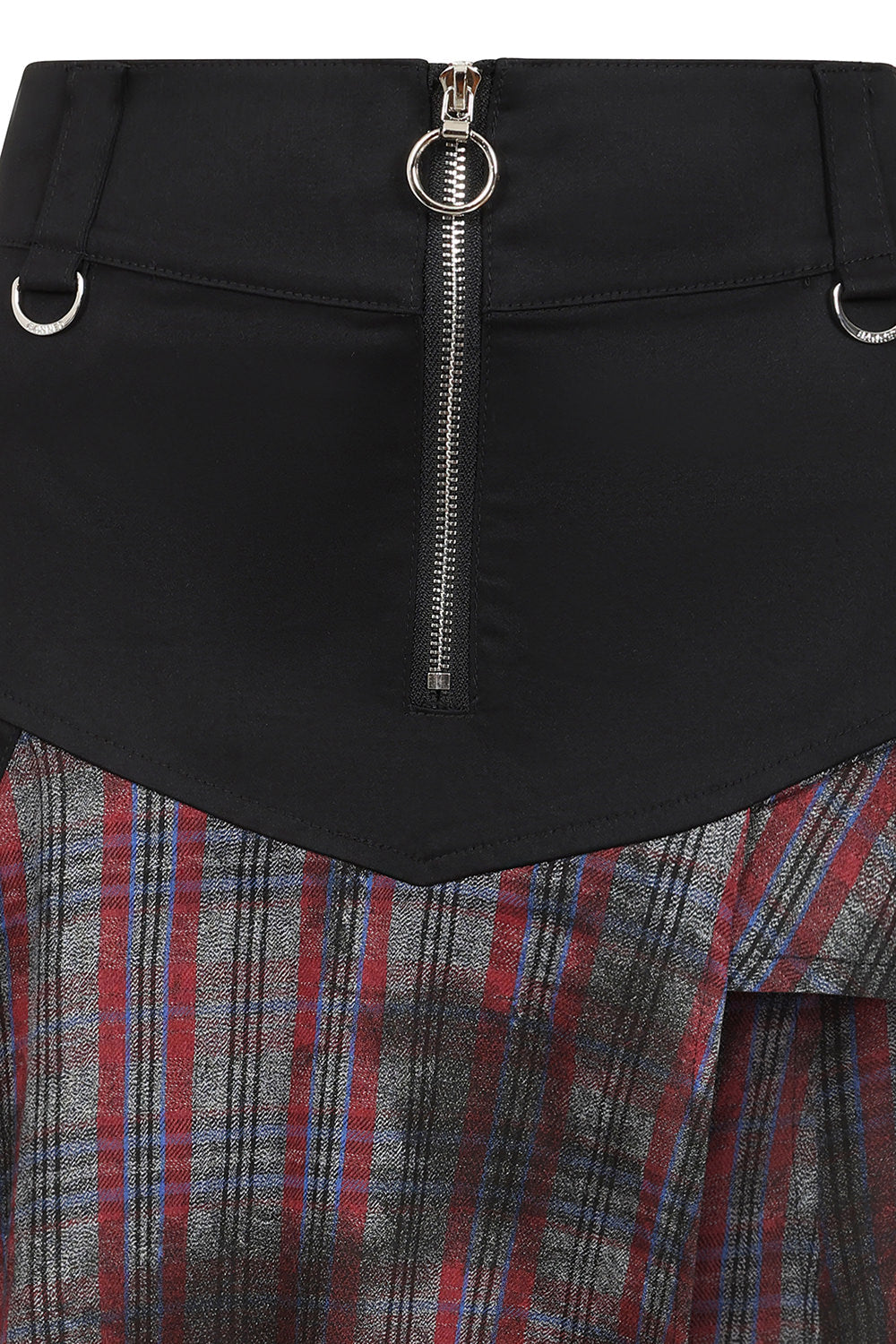 Banned Apparel Morrigan Goth Asymmetric Tartan Skirt in Red