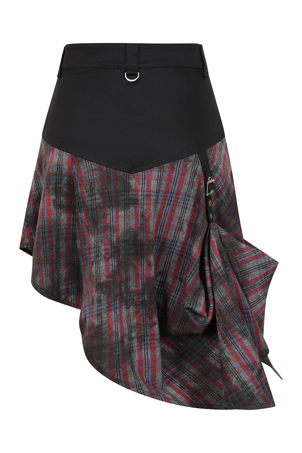 Banned Apparel Morrigan Goth Asymmetric Tartan Skirt in Red