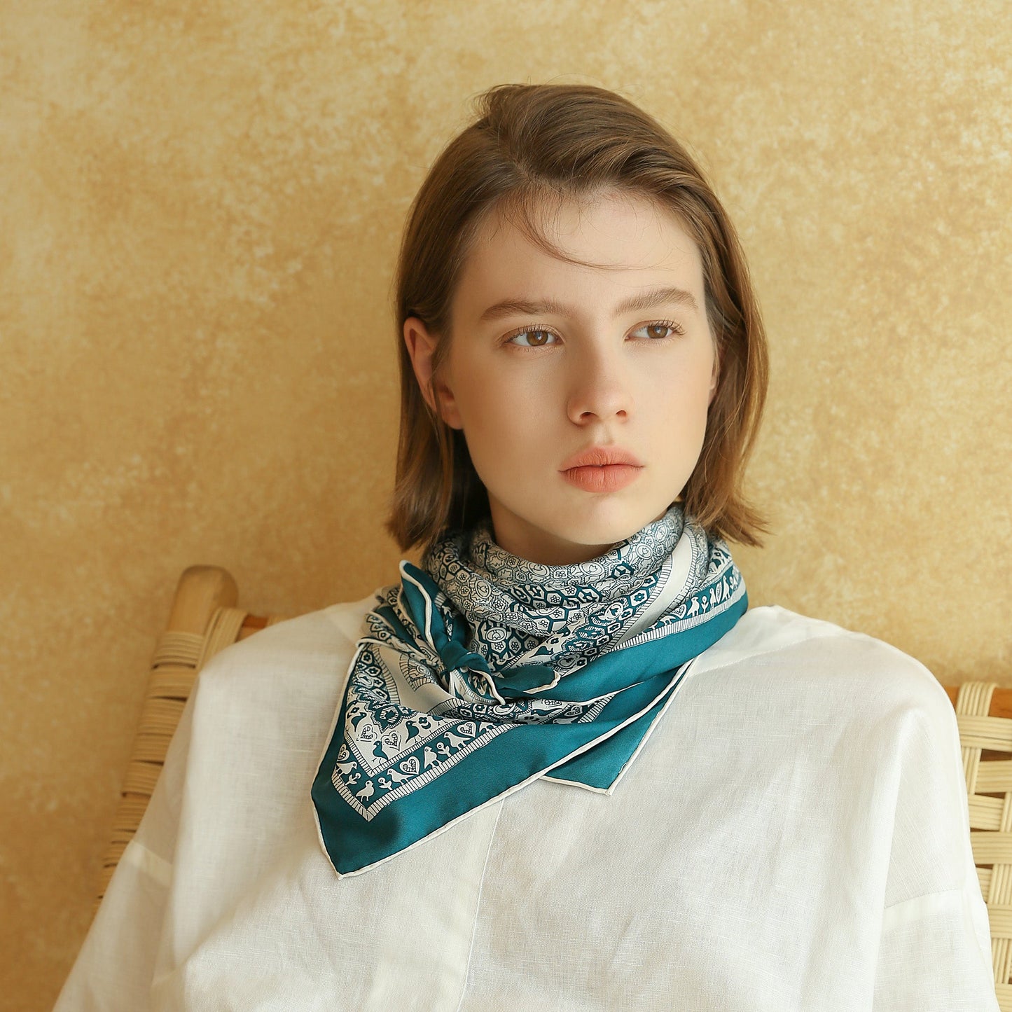 Heritage Grace Silk Scarf - 90cm Hand-rolled Women's Head Scarf