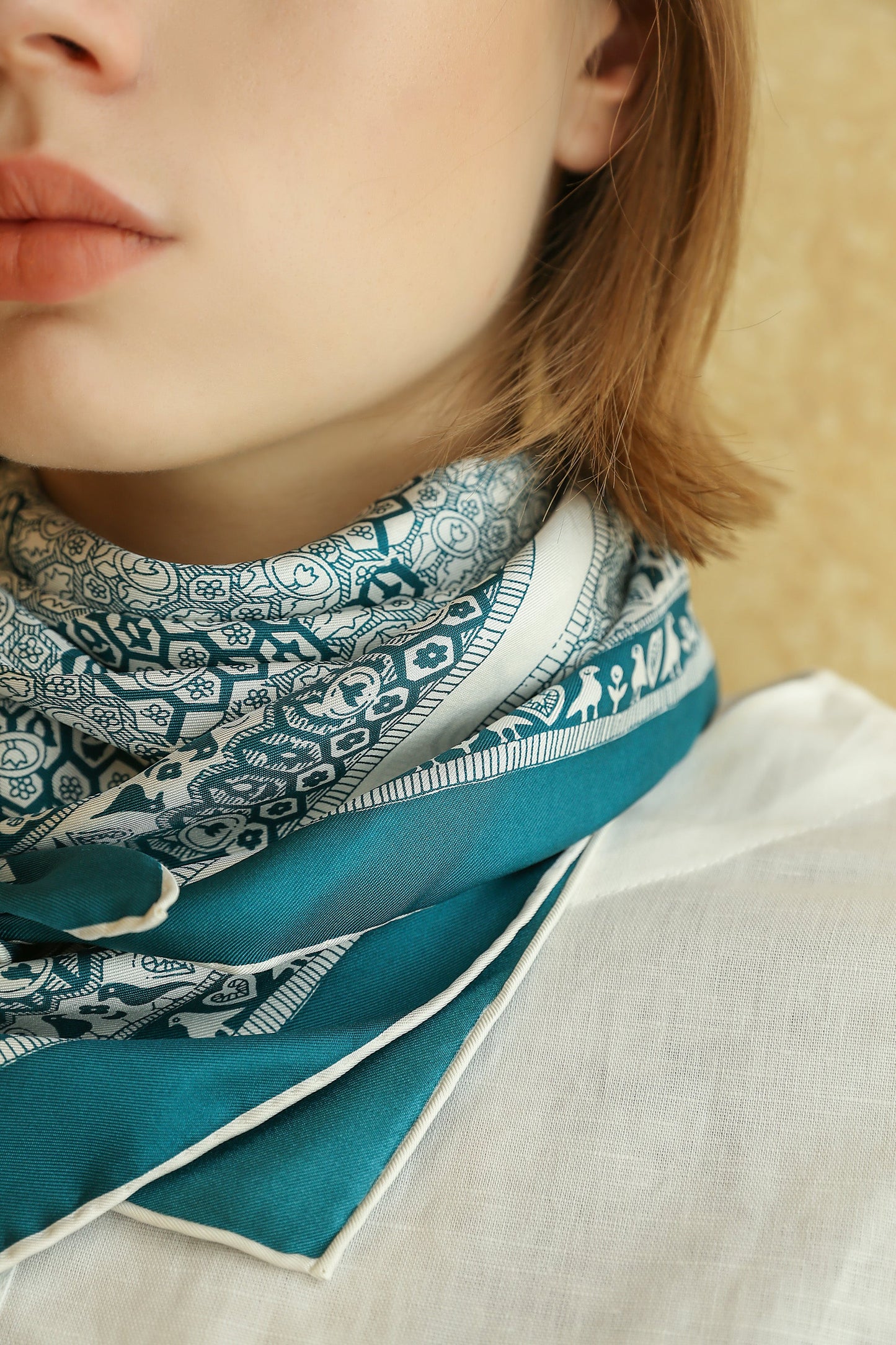 Heritage Grace Silk Scarf - 90cm Hand-rolled Women's Head Scarf