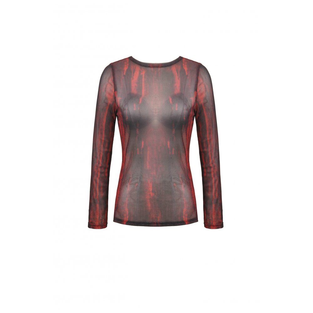 Dark in Love Carson Black and Red Tie-Dye Mesh Versatile Basic Top