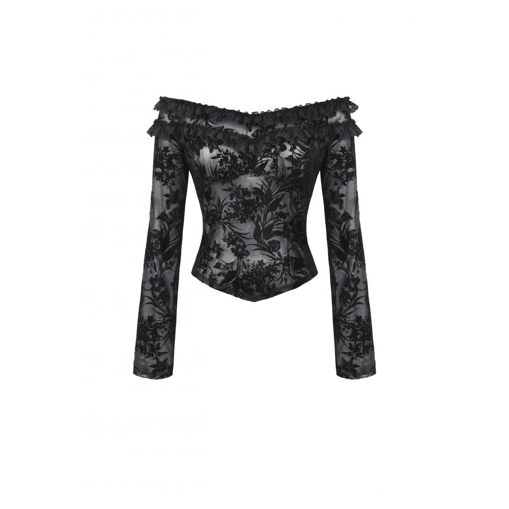 Dark in Love Bluebell Goth Off-Shoulder Velvet Lace Top