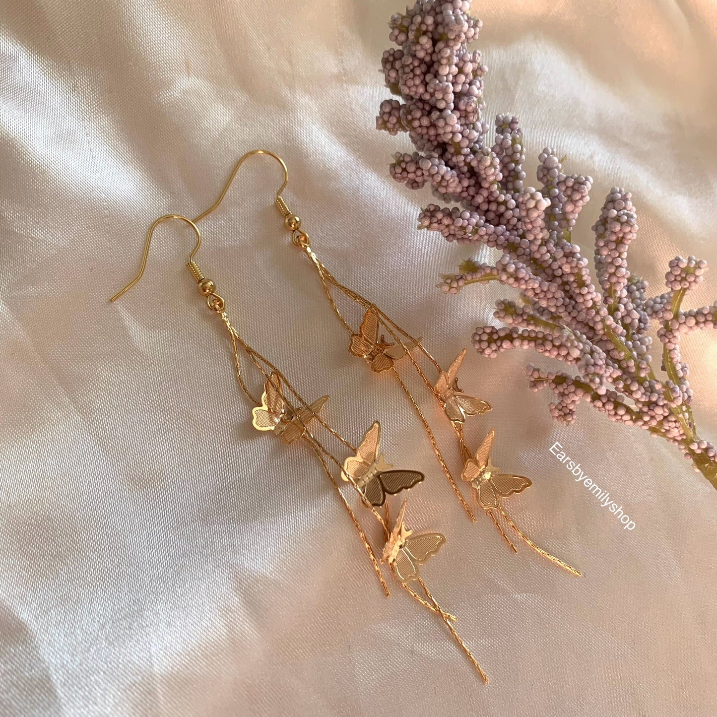 18k gold or silver plated butterfly chain trio earrings