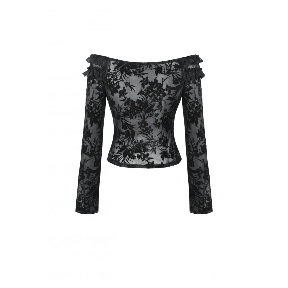 Dark in Love Bluebell Goth Off-Shoulder Velvet Lace Top