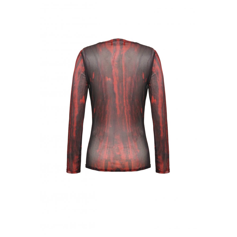 Dark in Love Carson Black and Red Tie-Dye Mesh Versatile Basic Top