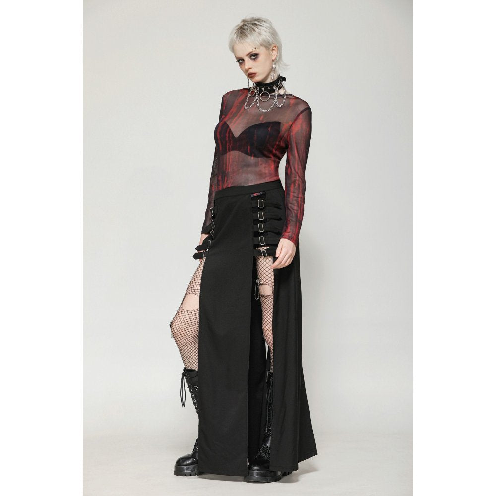 Dark in Love Phoenix Black Slit Metal Long Skirt