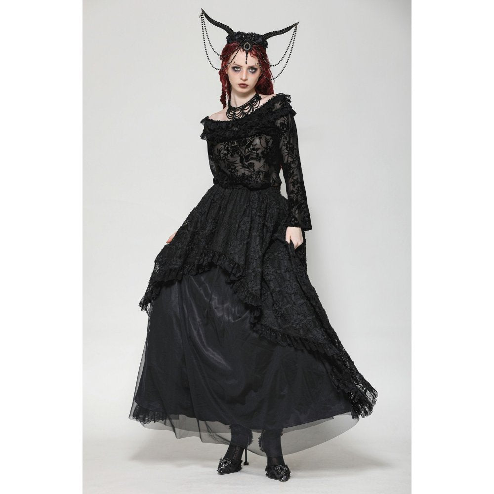 Dark in Love Bluebell Goth Off-Shoulder Velvet Lace Top