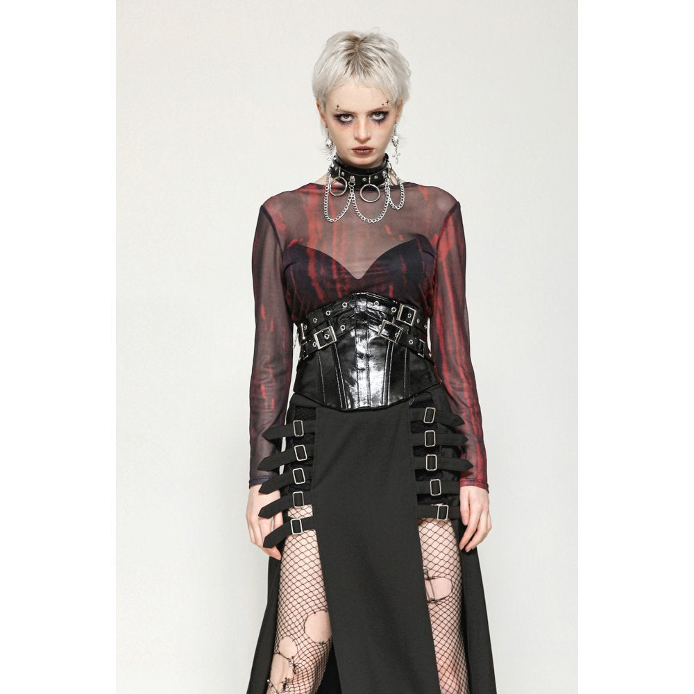 Dark in Love Carson Black and Red Tie-Dye Mesh Versatile Basic Top