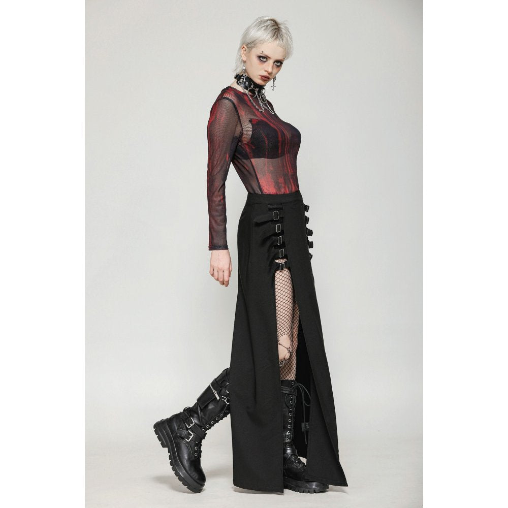 Dark in Love Phoenix Black Slit Metal Long Skirt