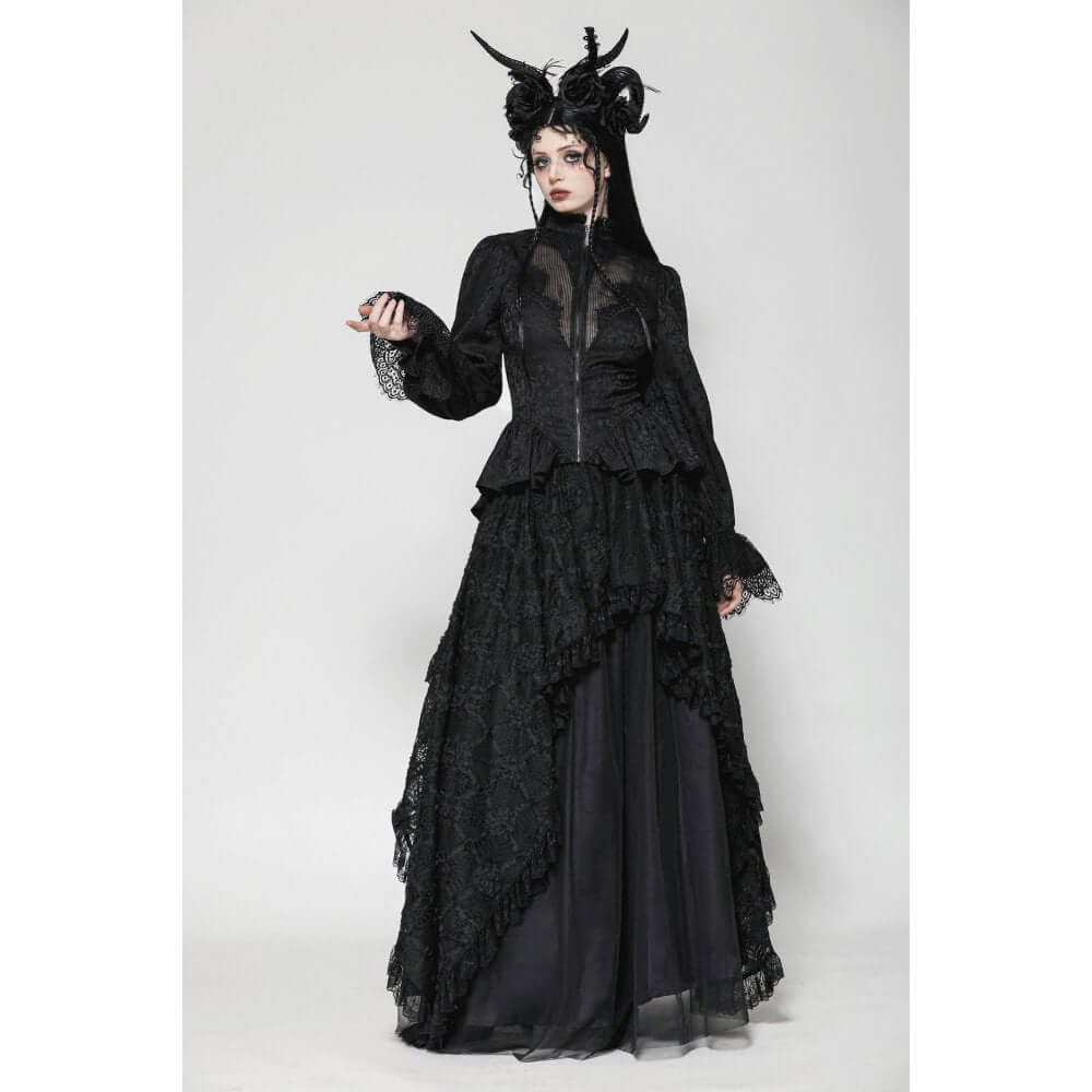 Dark in Love Felicity Gothic Lacey Zip Up Tailcoat Shirt