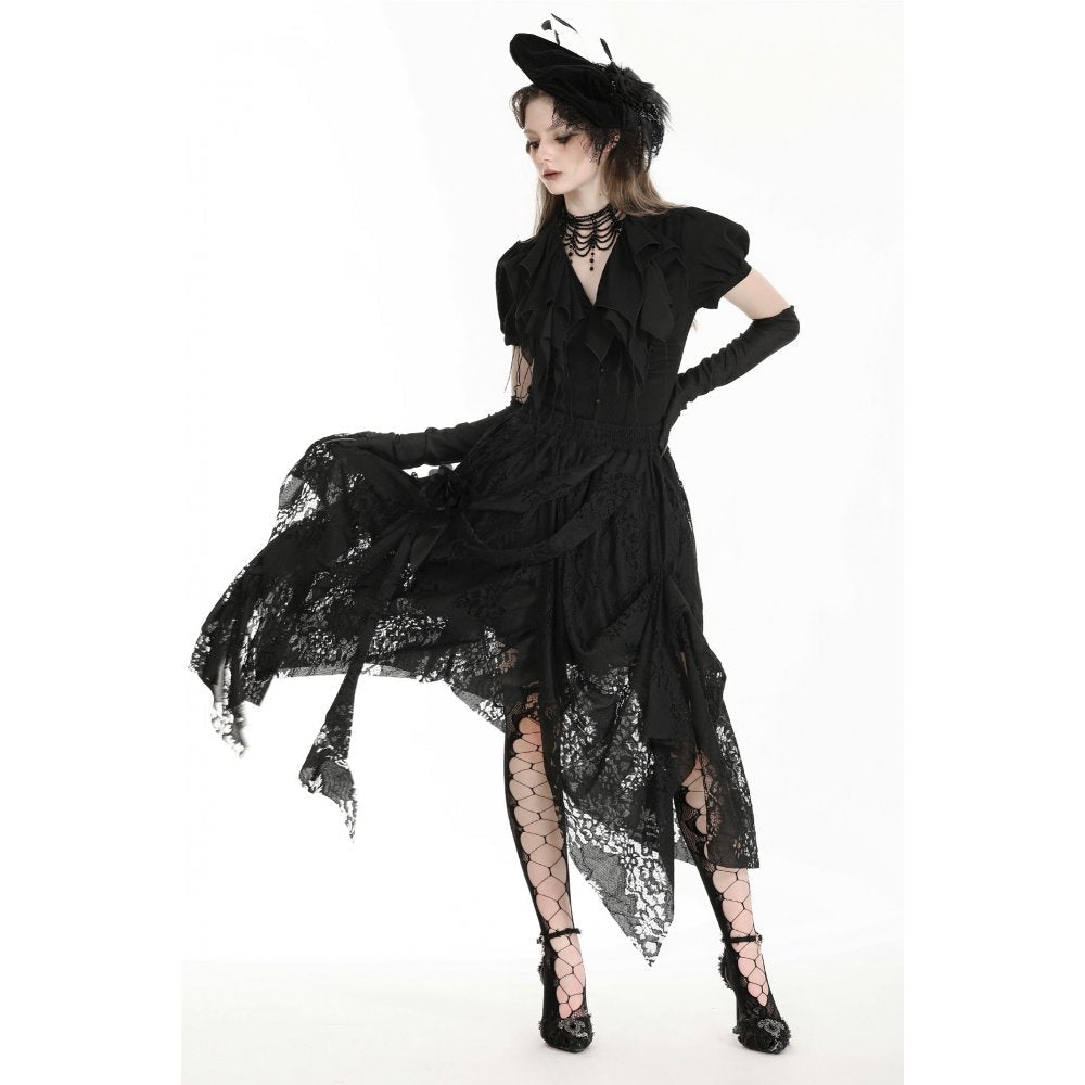 Dark in Love Abella Distressed Lace Midi Skirt