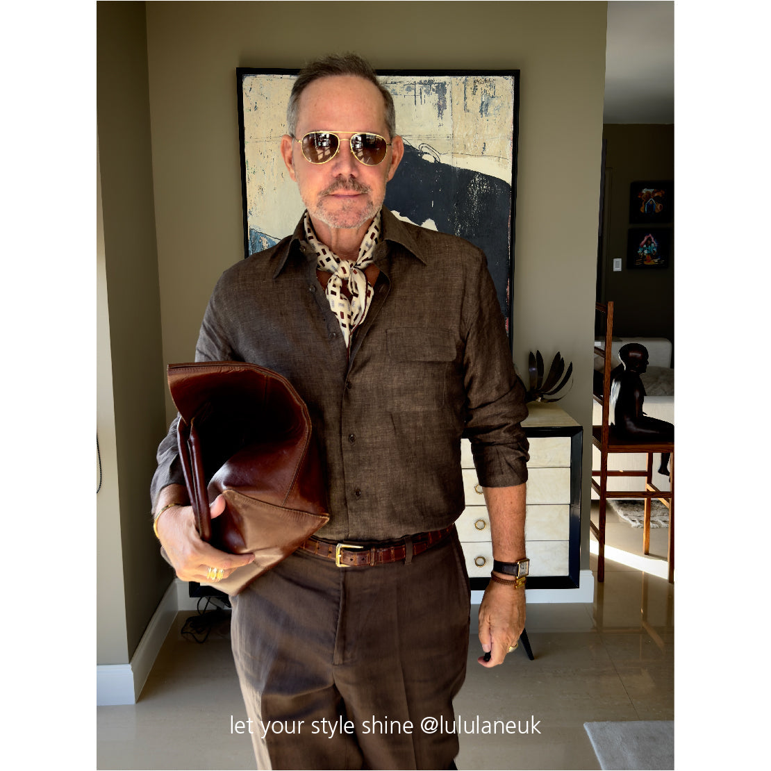 Geometric Chocolate Bar Silk Scarf – Hand-Rolled Neck Scarf for Women & Men