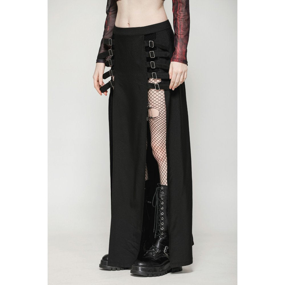 Dark in Love Phoenix Black Slit Metal Long Skirt