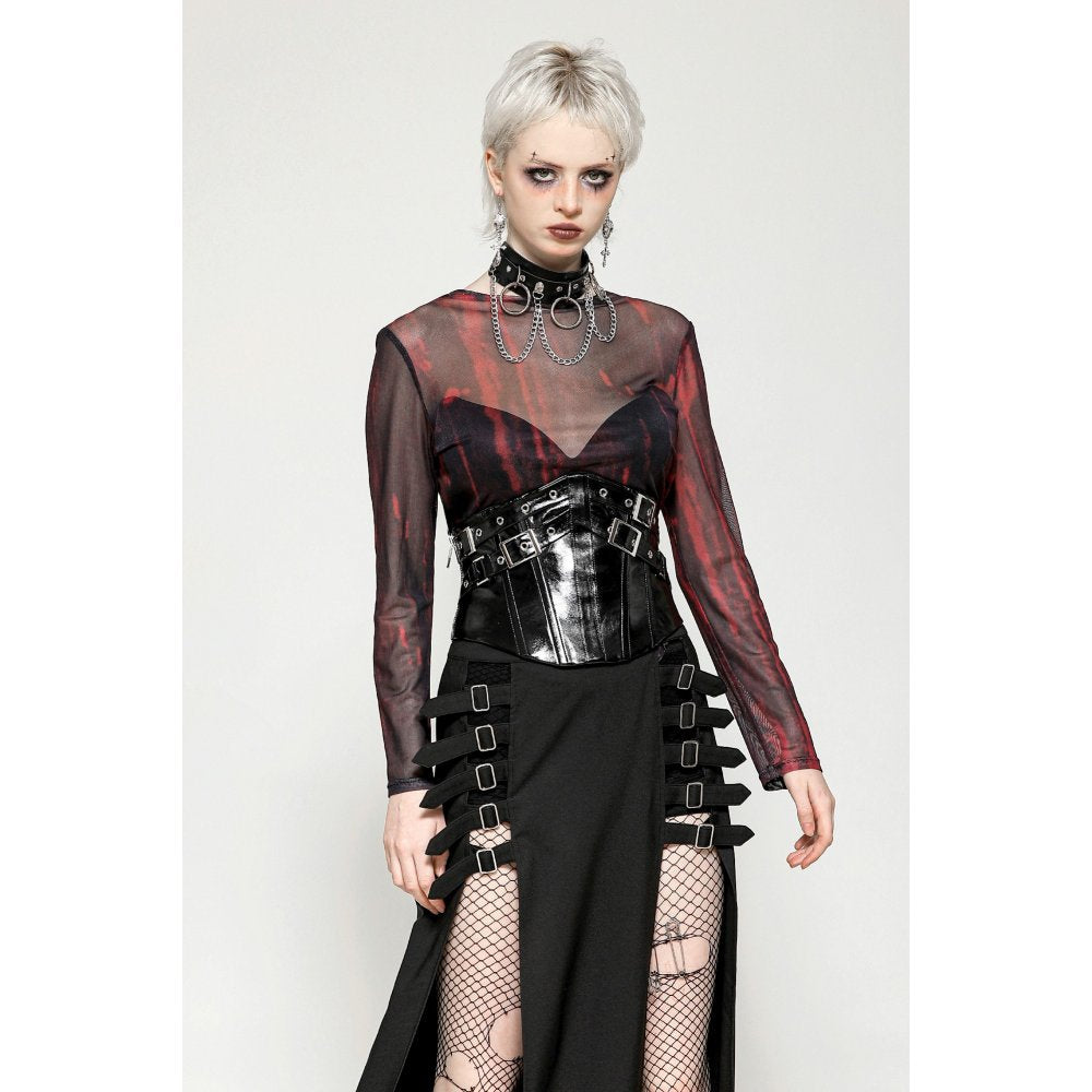 Dark in Love Carson Black and Red Tie-Dye Mesh Versatile Basic Top