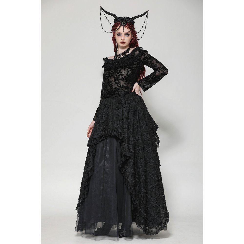 Dark in Love Bluebell Goth Off-Shoulder Velvet Lace Top