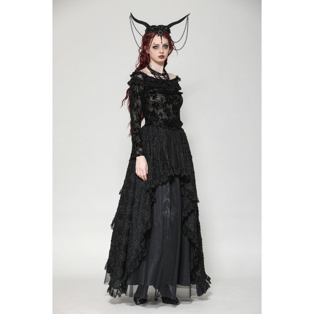 Dark in Love Bluebell Goth Off-Shoulder Velvet Lace Top