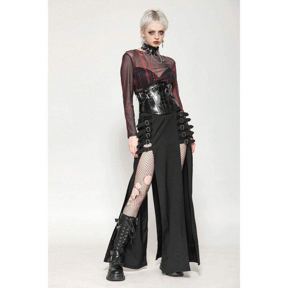 Dark in Love Carson Black and Red Tie-Dye Mesh Versatile Basic Top