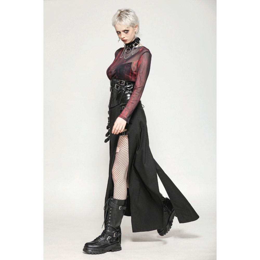 Dark in Love Carson Black and Red Tie-Dye Mesh Versatile Basic Top