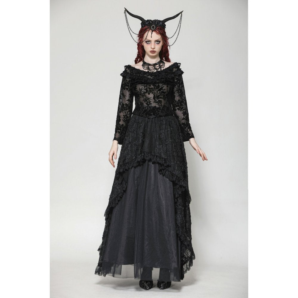 Dark in Love Bluebell Goth Off-Shoulder Velvet Lace Top