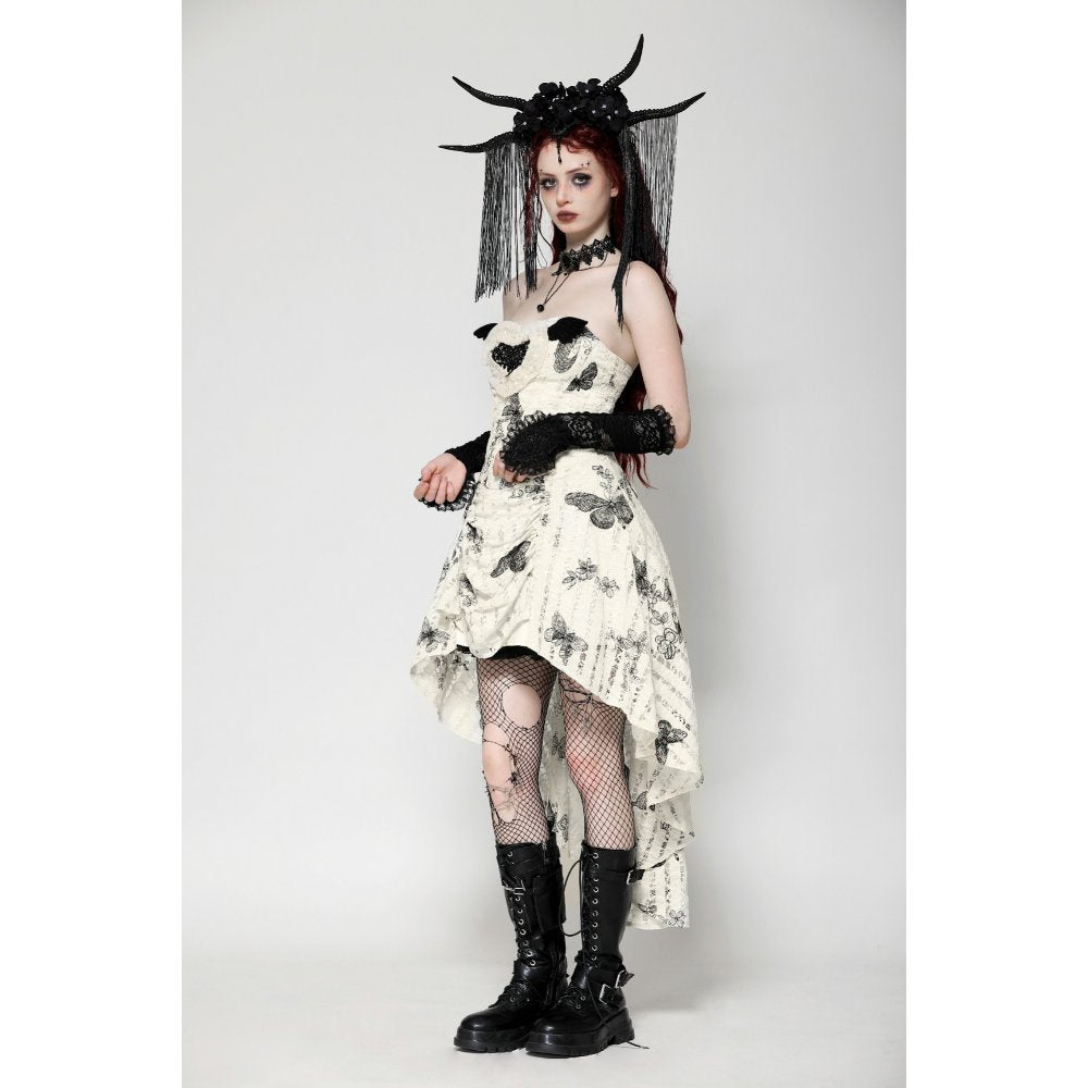 Dark in Love Zosia Punk Gothic Black Butterfly Embroidered Lace Beige Dress