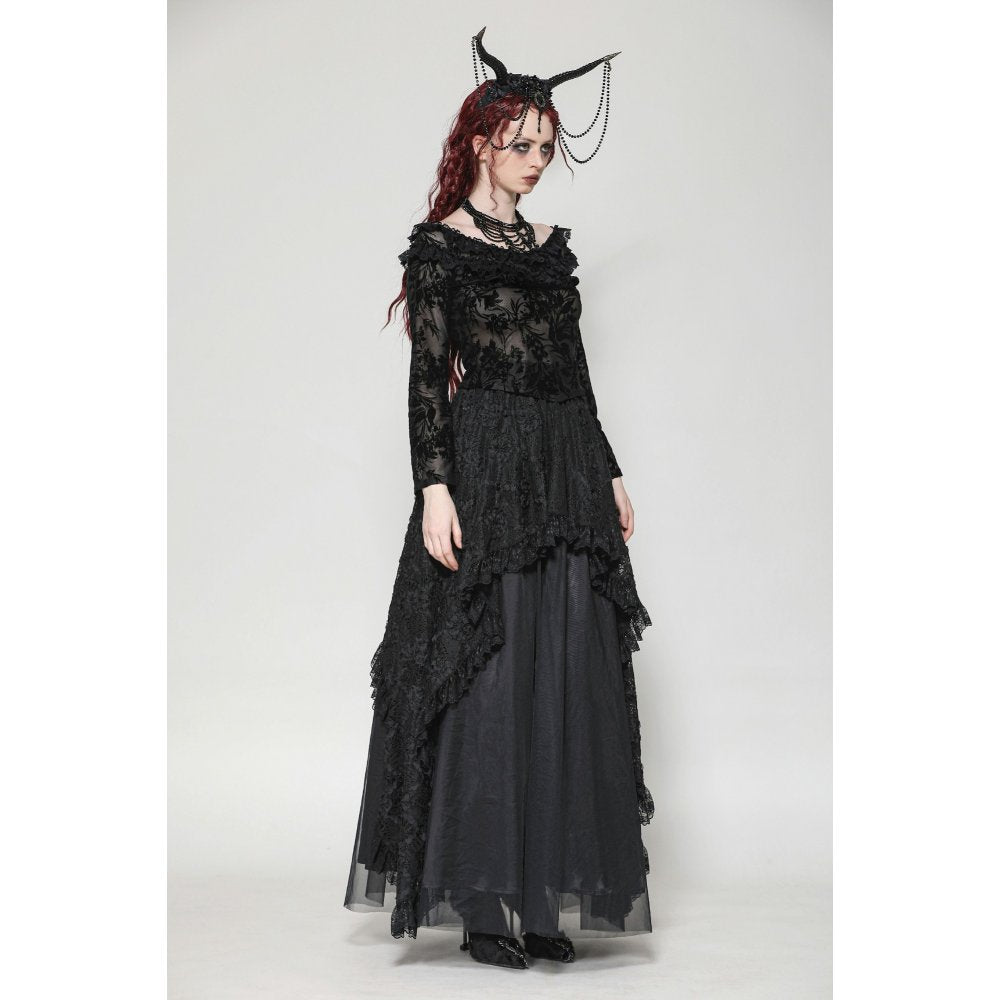 Dark in Love Bluebell Goth Off-Shoulder Velvet Lace Top