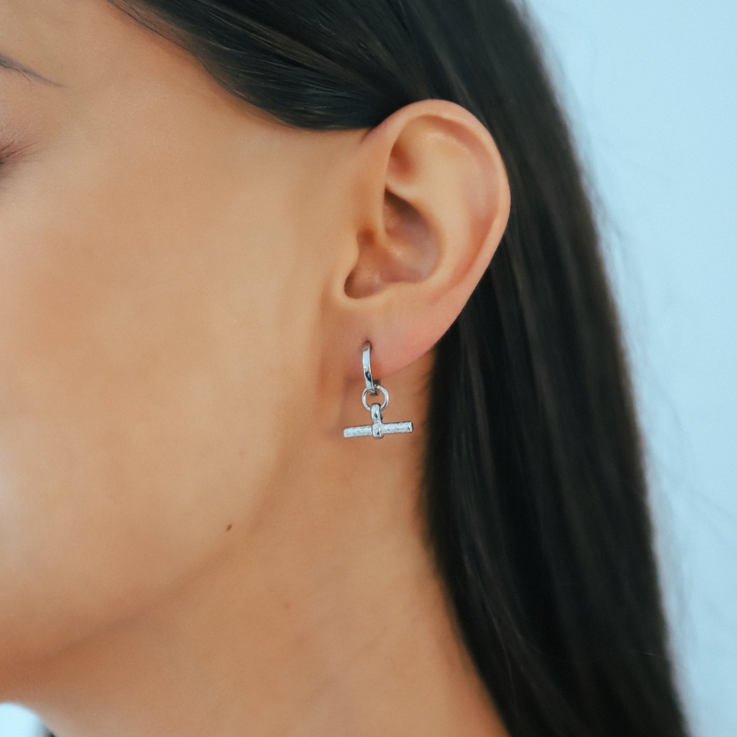 Cassia T-Bar Huggie Earrings | 925 Sterling Silver