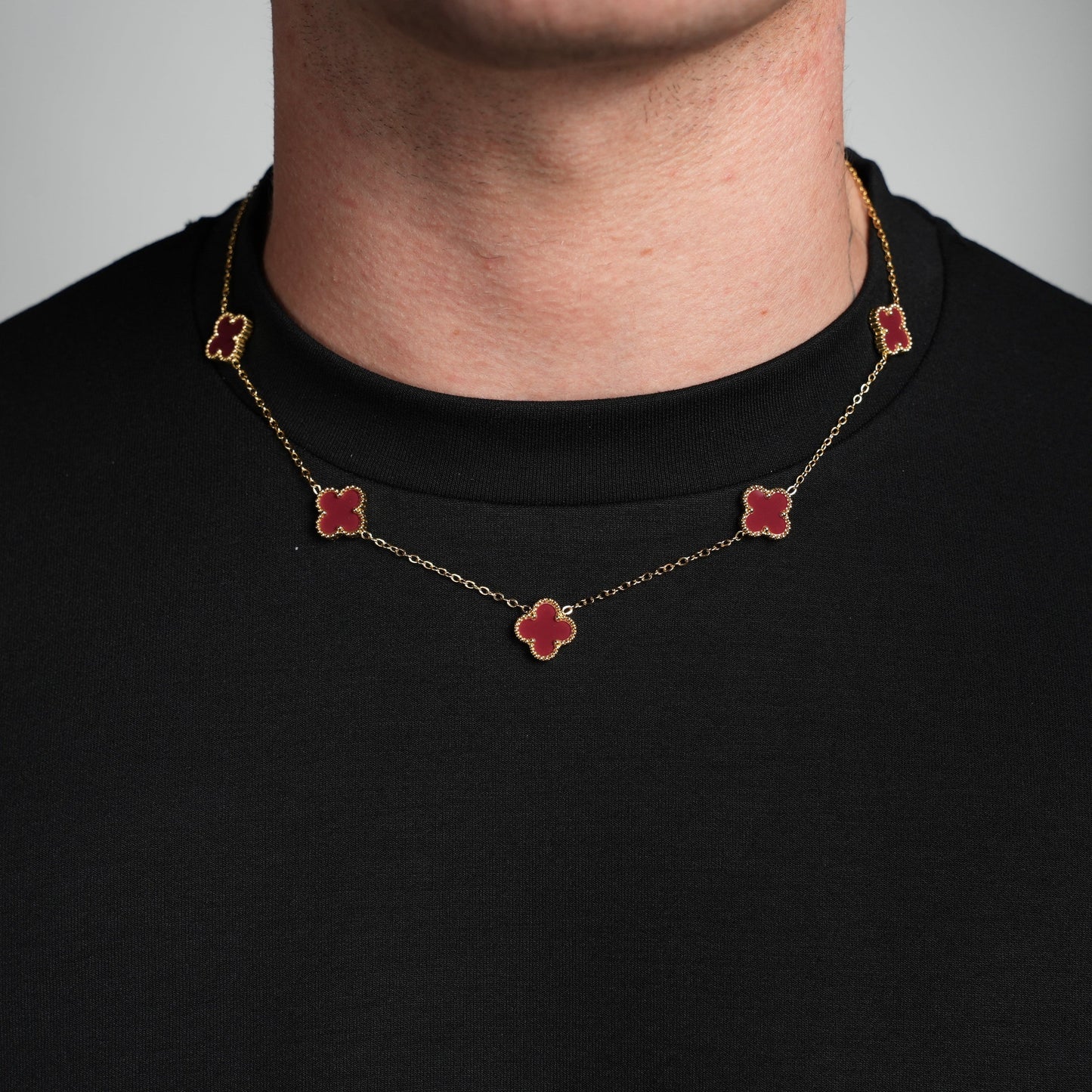 Gold Clover Necklace (Wine)