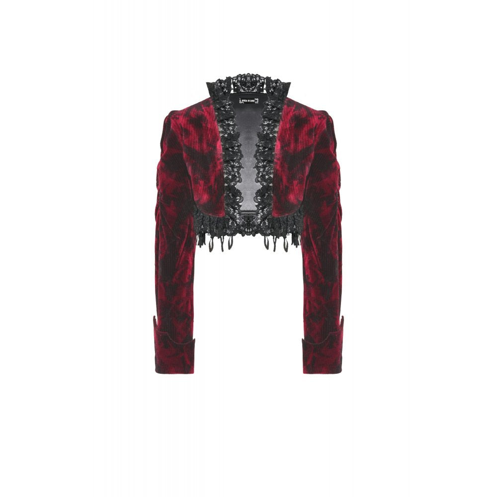Dark in Love Black and Burgundy Velvet Tatiana Cropped Jacket