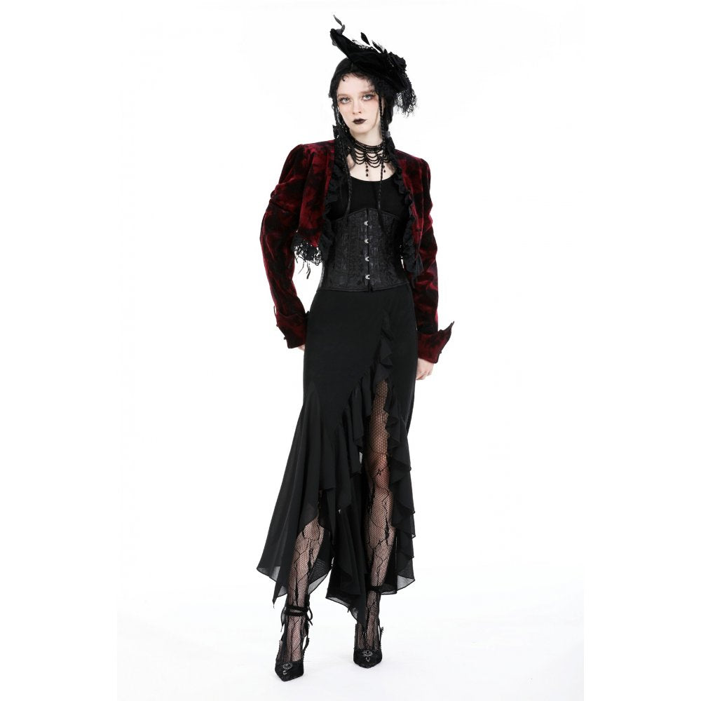 Dark in Love Black and Burgundy Velvet Tatiana Cropped Jacket