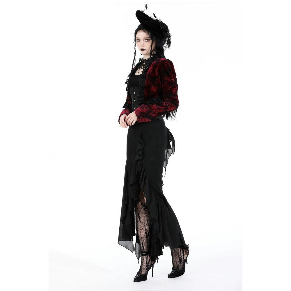 Dark in Love Black and Burgundy Velvet Tatiana Cropped Jacket