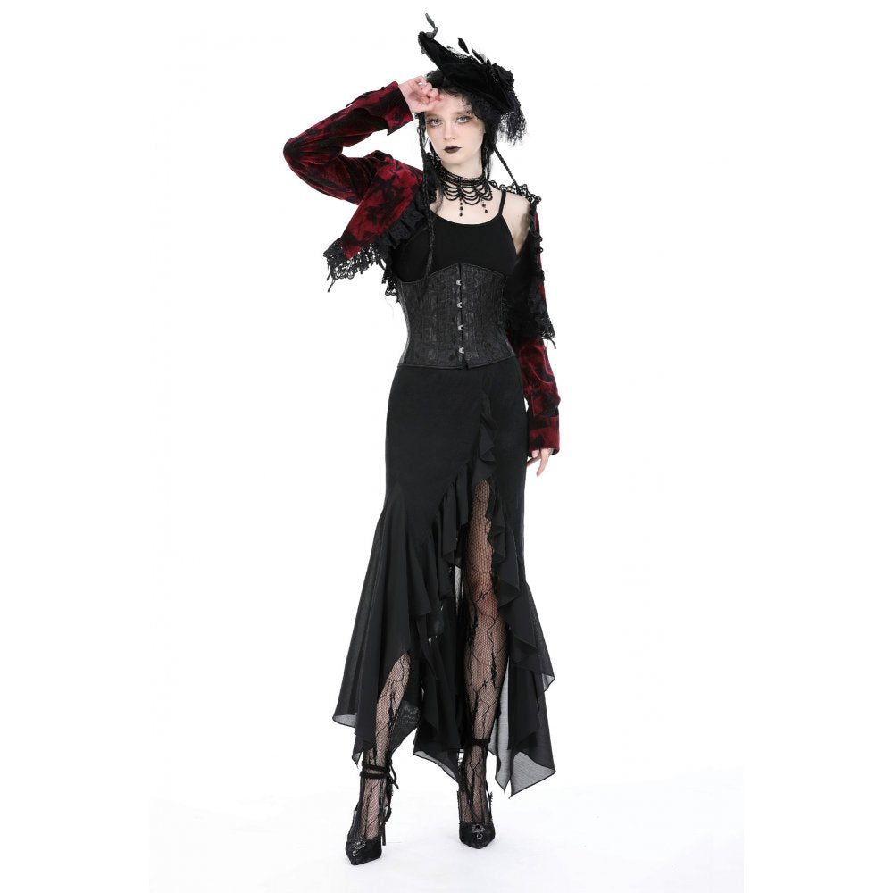 Dark in Love Black and Burgundy Velvet Tatiana Cropped Jacket