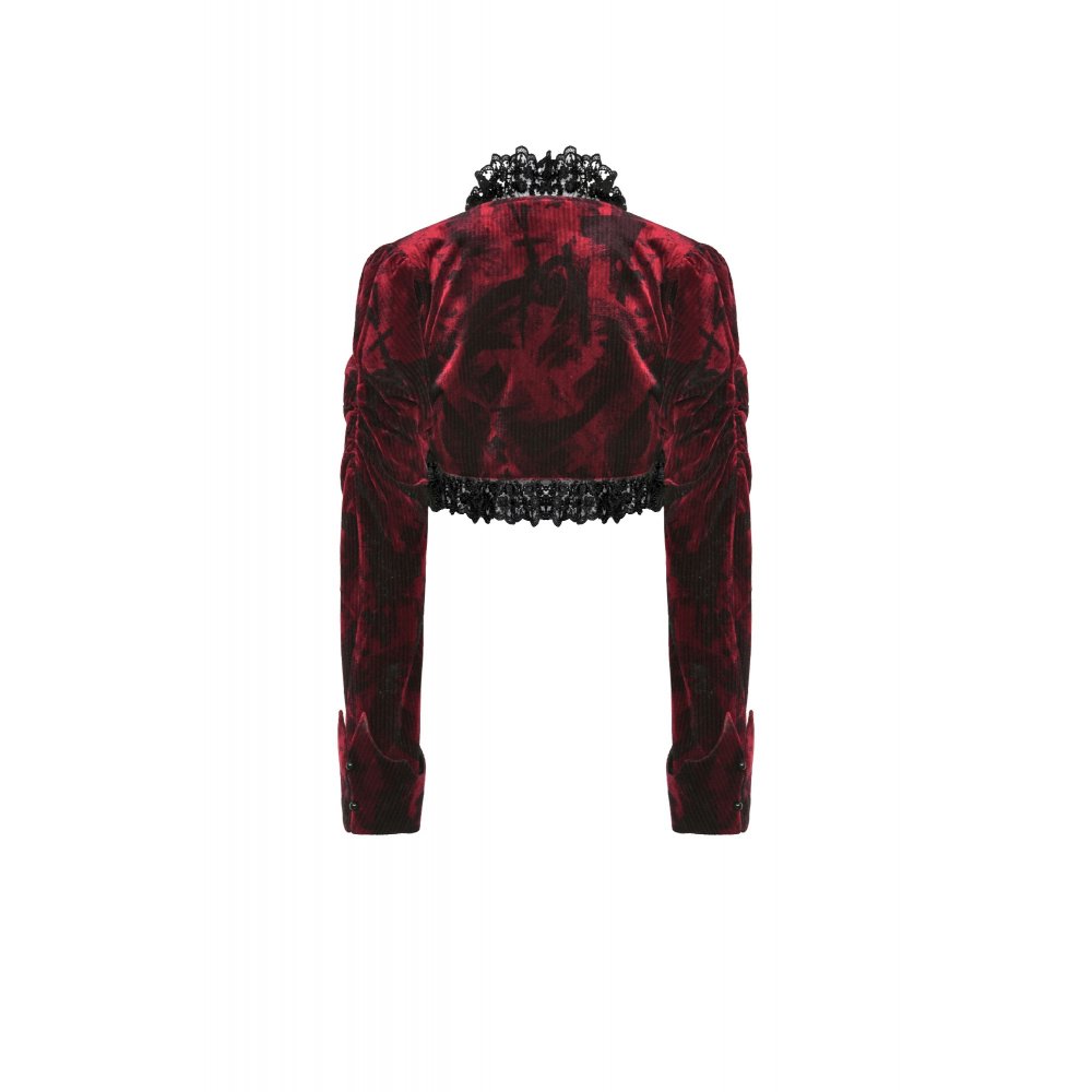 Dark in Love Black and Burgundy Velvet Tatiana Cropped Jacket