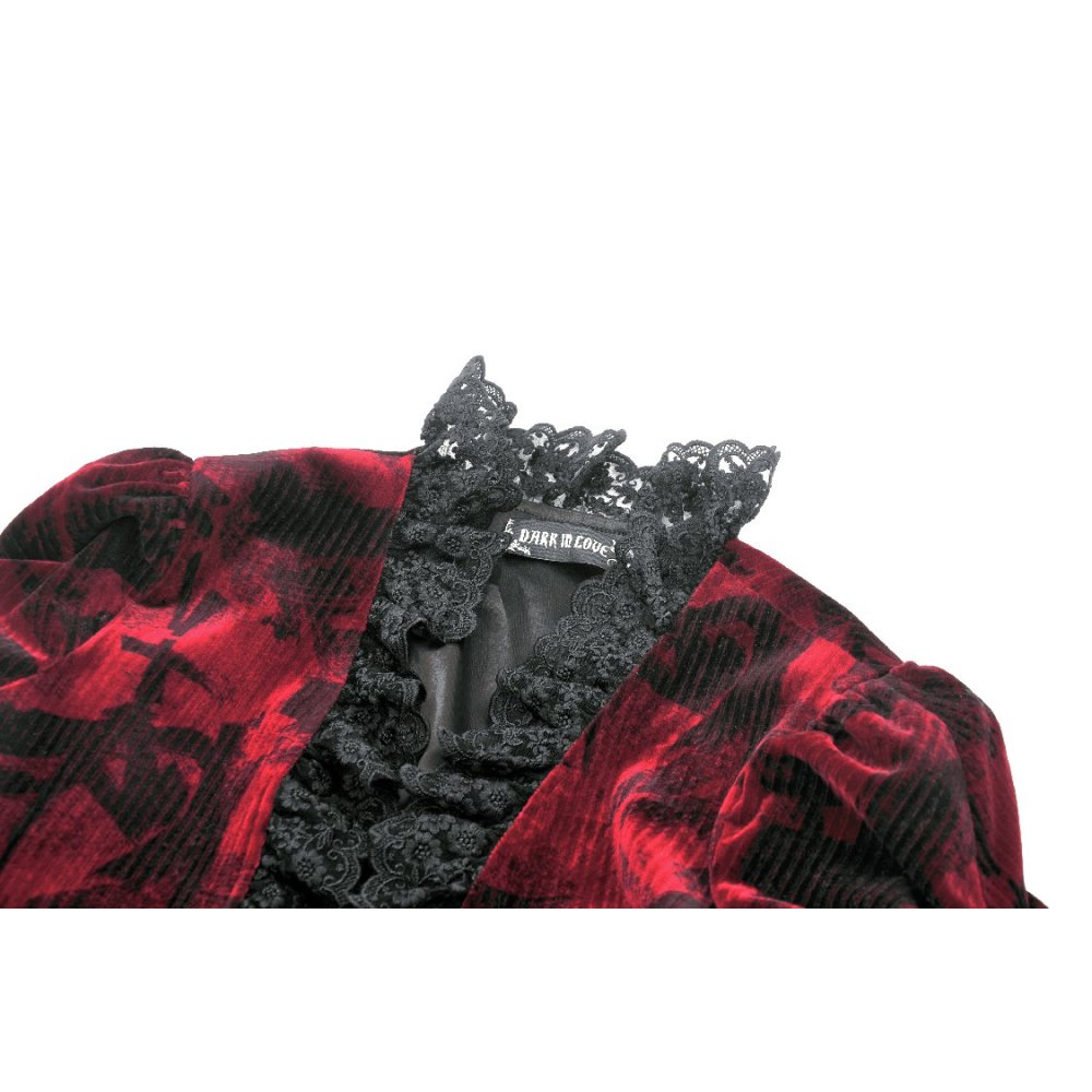 Dark in Love Black and Burgundy Velvet Tatiana Cropped Jacket