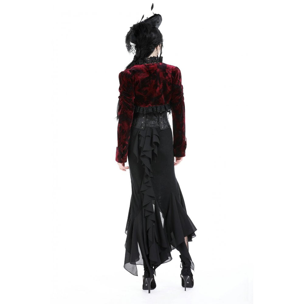 Dark in Love Black and Burgundy Velvet Tatiana Cropped Jacket