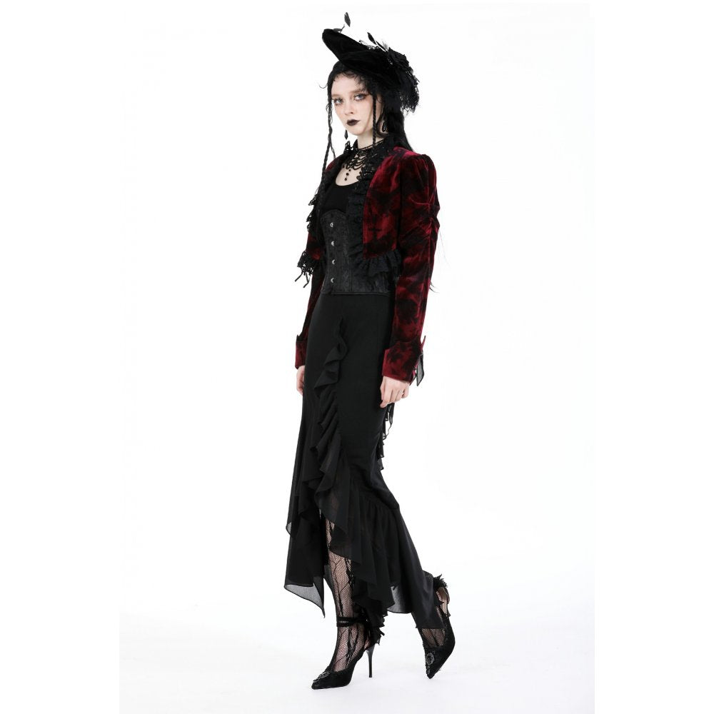 Dark in Love Black and Burgundy Velvet Tatiana Cropped Jacket