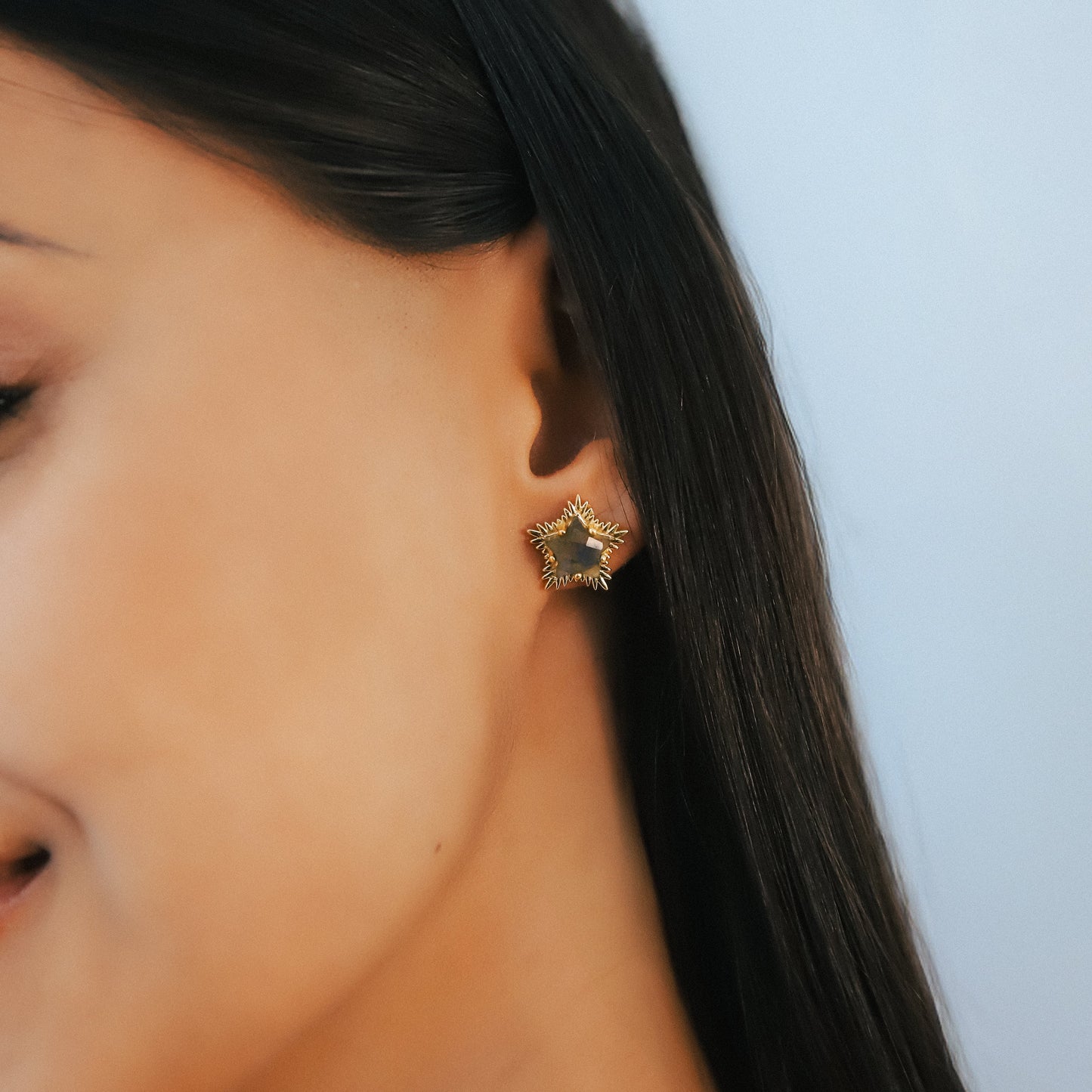 Felicity Labradorite Spiky Star Stud Earrings | 18k Gold Plated