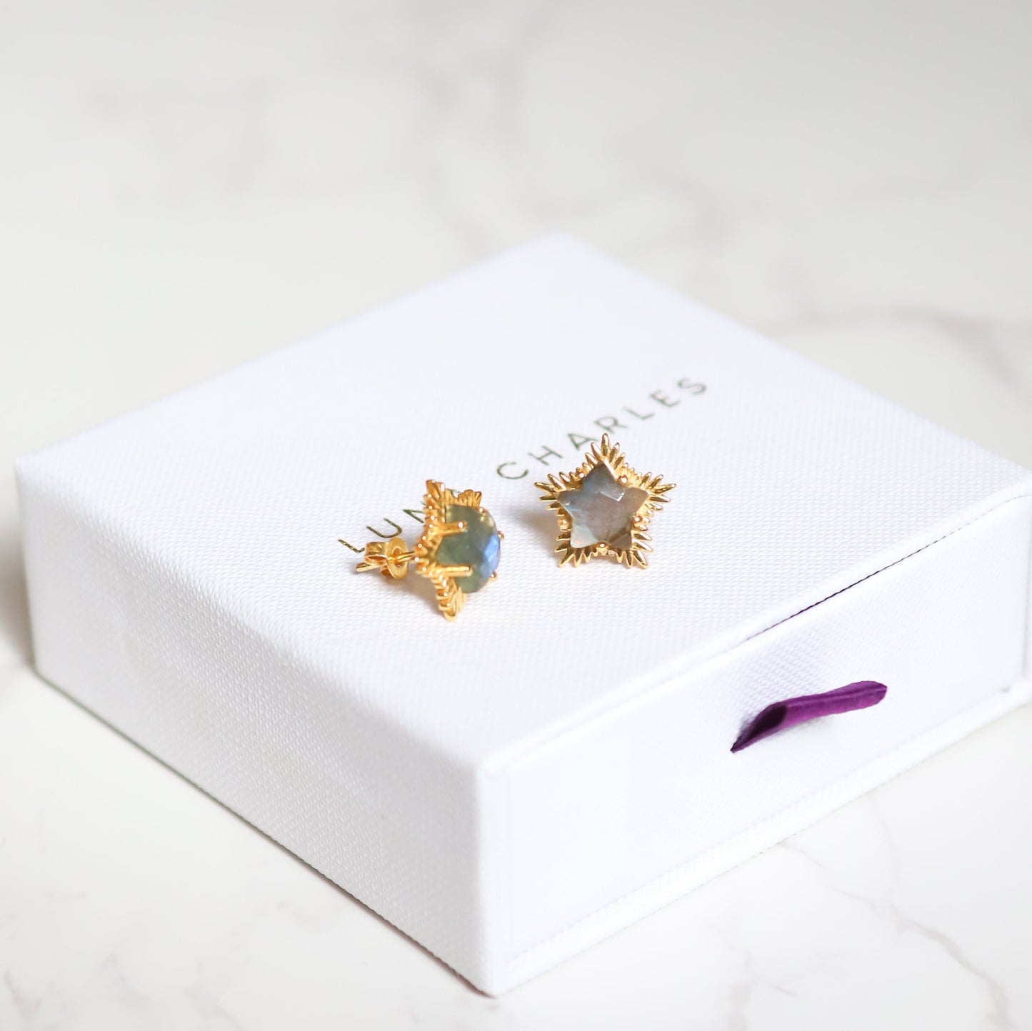 Felicity Labradorite Spiky Star Stud Earrings | 18k Gold Plated